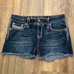 Rock Revival Dark Blue Frayed Jean Shorts